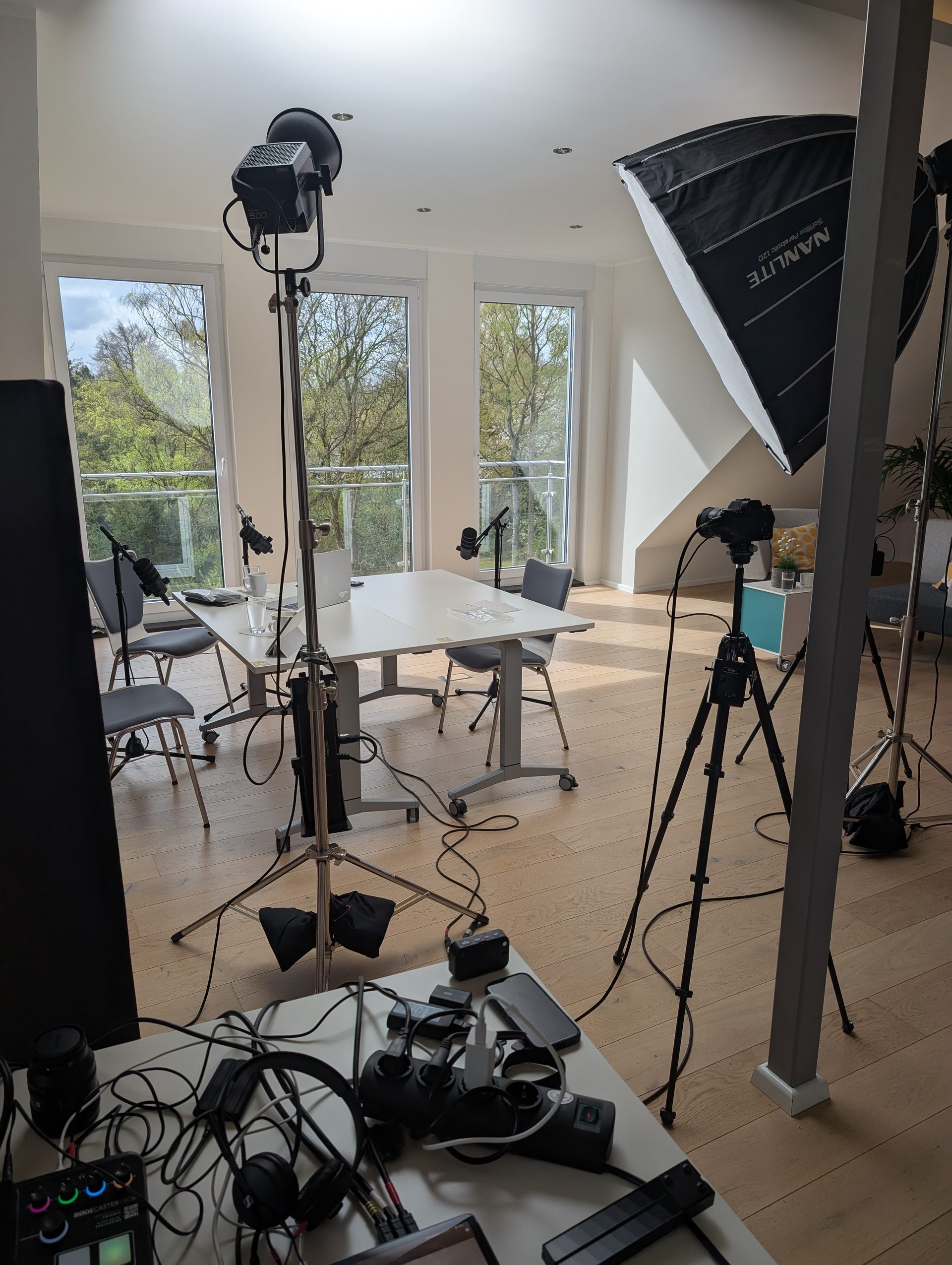 Kompletter Aufbau für Videoproduktion vor Ort